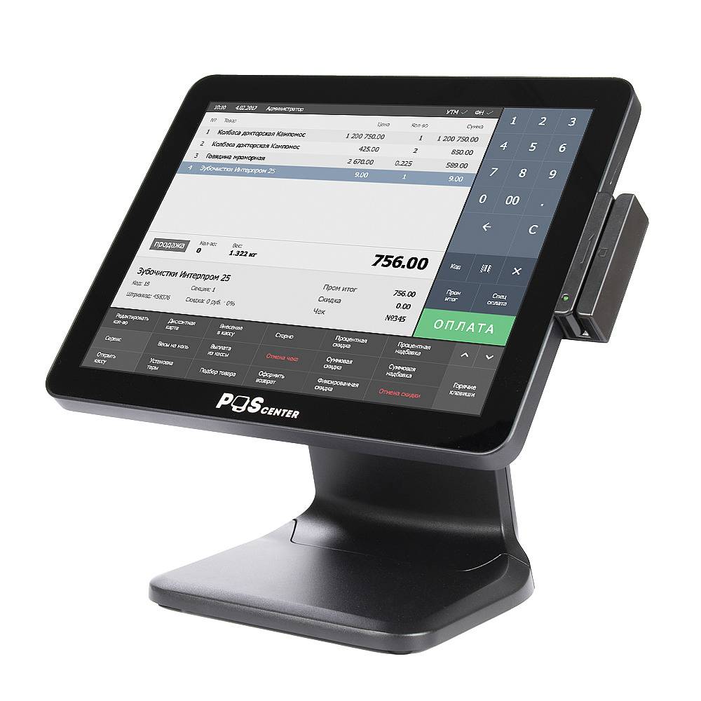 Сенсорный моноблок POScenter POS101ES ( 15", PCAP, WB-J6412, RAM 8Gb, съемный SSD M2 128Gb, MSR, ДЯ-RJ11, 24V) без ОС 